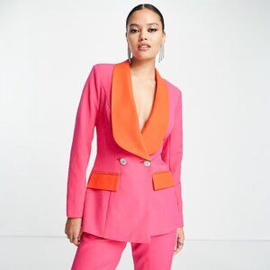 Lavish Alice Colorblock Blazer Jacket Size 4 Pink Orange Maximalist Work Career